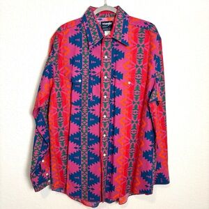 Wrangler Western Aztec Button Down Long Sleeve Shirt Regular Fit Men’s XL